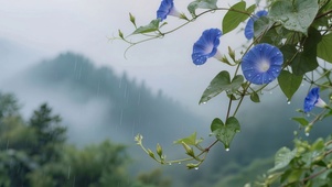 雨中蓝色牵牛花