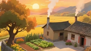 乡村夕阳景色带鱼屏