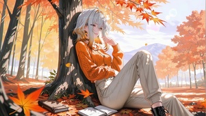 秋日枫林少女嘉贝莉娜