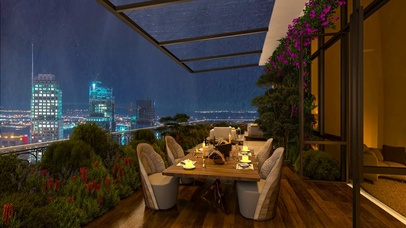 雨天都市天台夜景