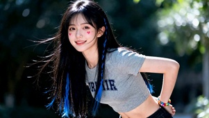 阳光下清新甜酷蓝发少女