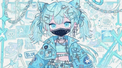 冰蓝潮酷猫耳二次元少女
