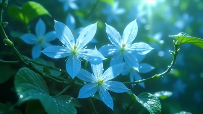 浅蓝晨露花影