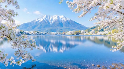 富士山下樱花美景