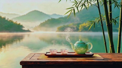湖边品茗