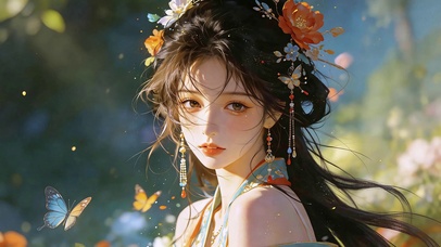 簪花遇彩蝶