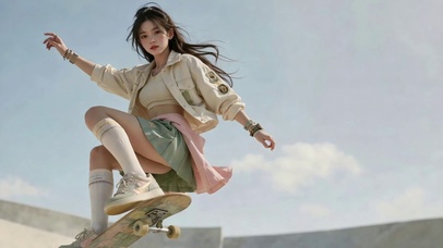 户外滑板元气少女动态壁纸
