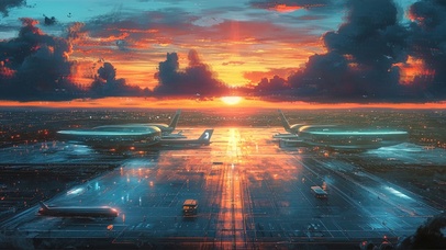 黄昏静谧冷调飞机场