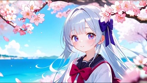 可爱海边樱花女孩
