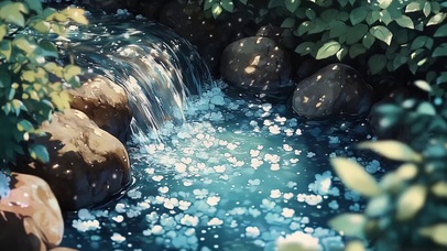 清幽山林水潭溪流风景