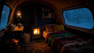 冬雪林间房车小屋