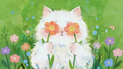 软乎乎的猫与花