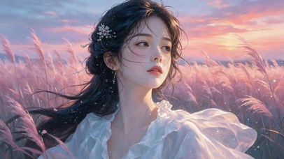晚霞芦苇从女孩
