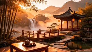 山水瀑布亭子