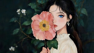 中式鲜花女孩