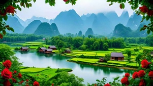绿色护眼山水