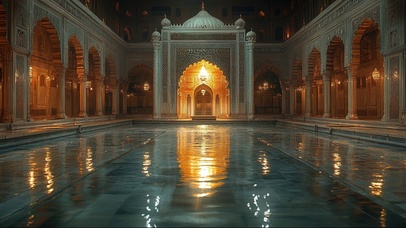 异域风情宫殿水池