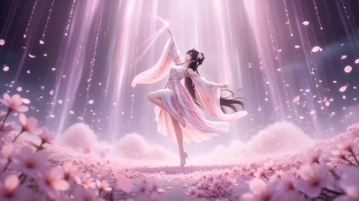 古风唯美梦幻粉色花儿少女