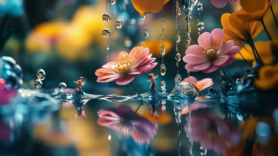 池塘滴水花朵迷你仙子