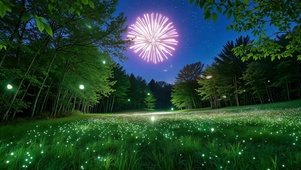 绿林夜晚烟花星空