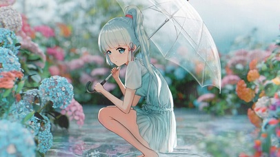雨中撑伞少女