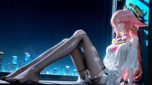 都市夜景粉发动漫美少女