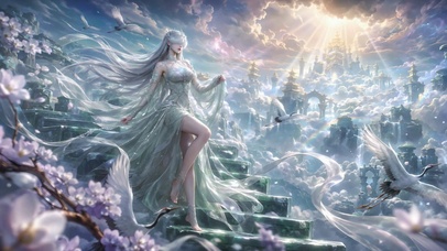 云上仙宫古风银发女神