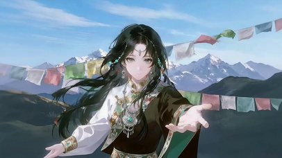 山境下藏风少女（4K动态静音）