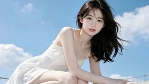 蓝天白裙清纯少女