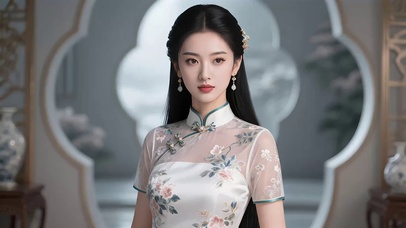 民国风庭院透袖旗袍美女