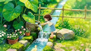 田园溪水女孩