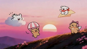 晚霞可爱的线条狗