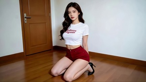 房间里跪姿拍照的性感美女