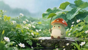 雨天石阶上躲雨