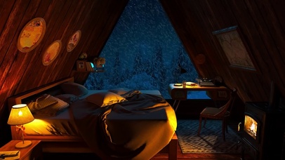 暴风雪夜晚舒适的木屋