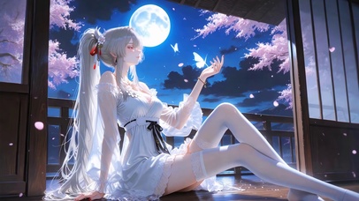 纯欲满月下的白裙少女
