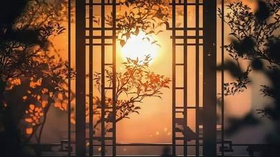 唯美浪漫黄昏园林树影