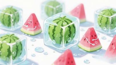 冰块西瓜夏季清凉