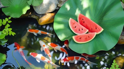 夏日小溪流水锦鲤