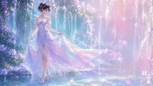 紫裙少女梦幻花涧动态壁纸