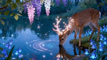 溪边喝水的梅花鹿