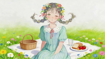 可爱草地上女孩