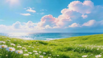 白云海边草原