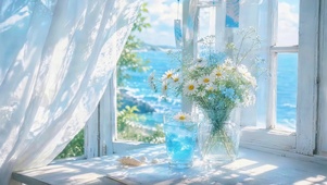 治愈海边窗台鲜花