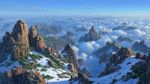 云雾阳光雪山山谷