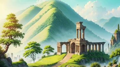 山谷落日古建筑