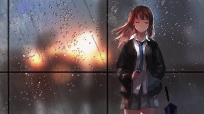 雨天听音乐少女