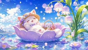 莲花花篮熟睡小猫