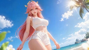 夏日海滩粉发八重神神子