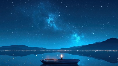 纯净星空湖面木船